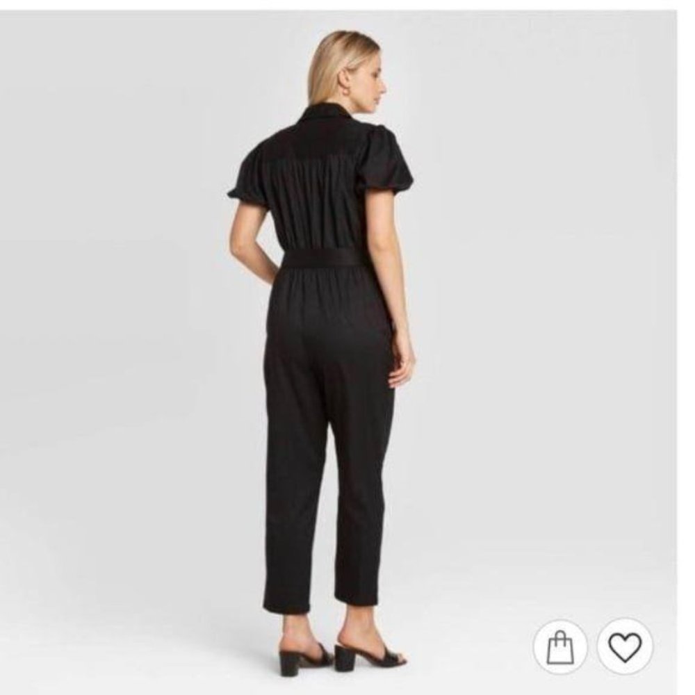 NEW Women's Puff Short Sleeve Collared Jumpsuit - Picture 2 of 7